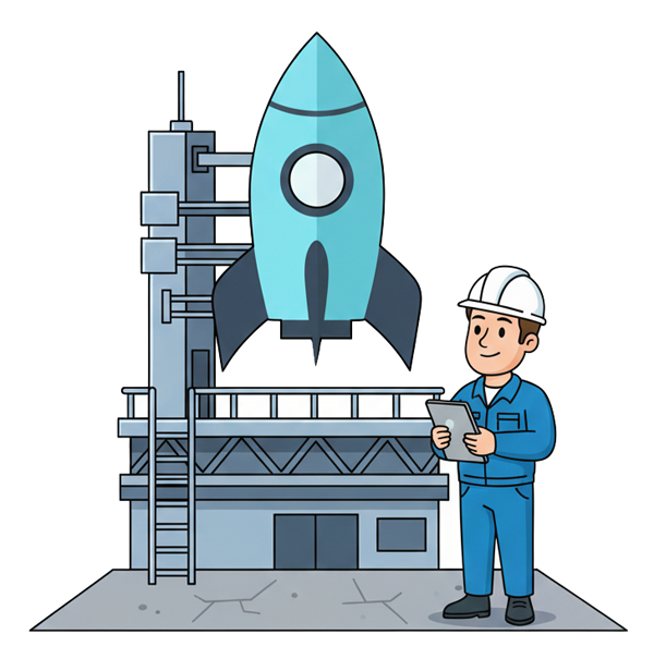 A rocket sitting on a launch pad